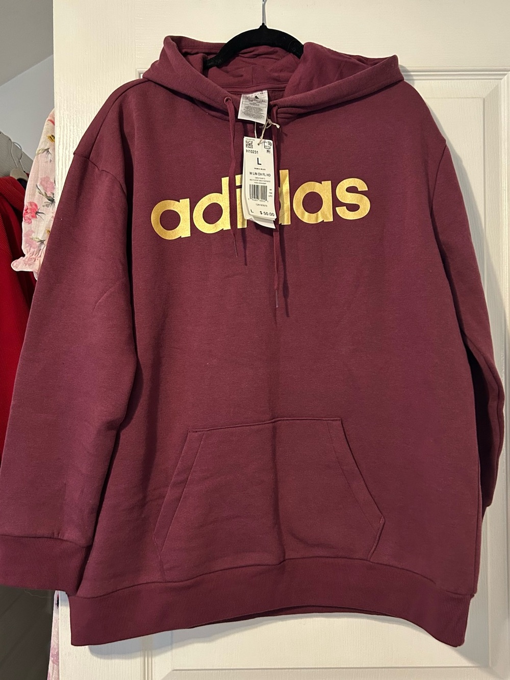 Adidas Burgundy Gold Logo Hoodie Sweatshirt